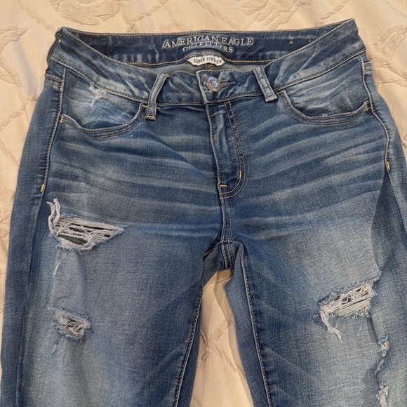 American Eagle, skinny jeans super stretch size 10 distressed light mid blue - Picture 3 of 4